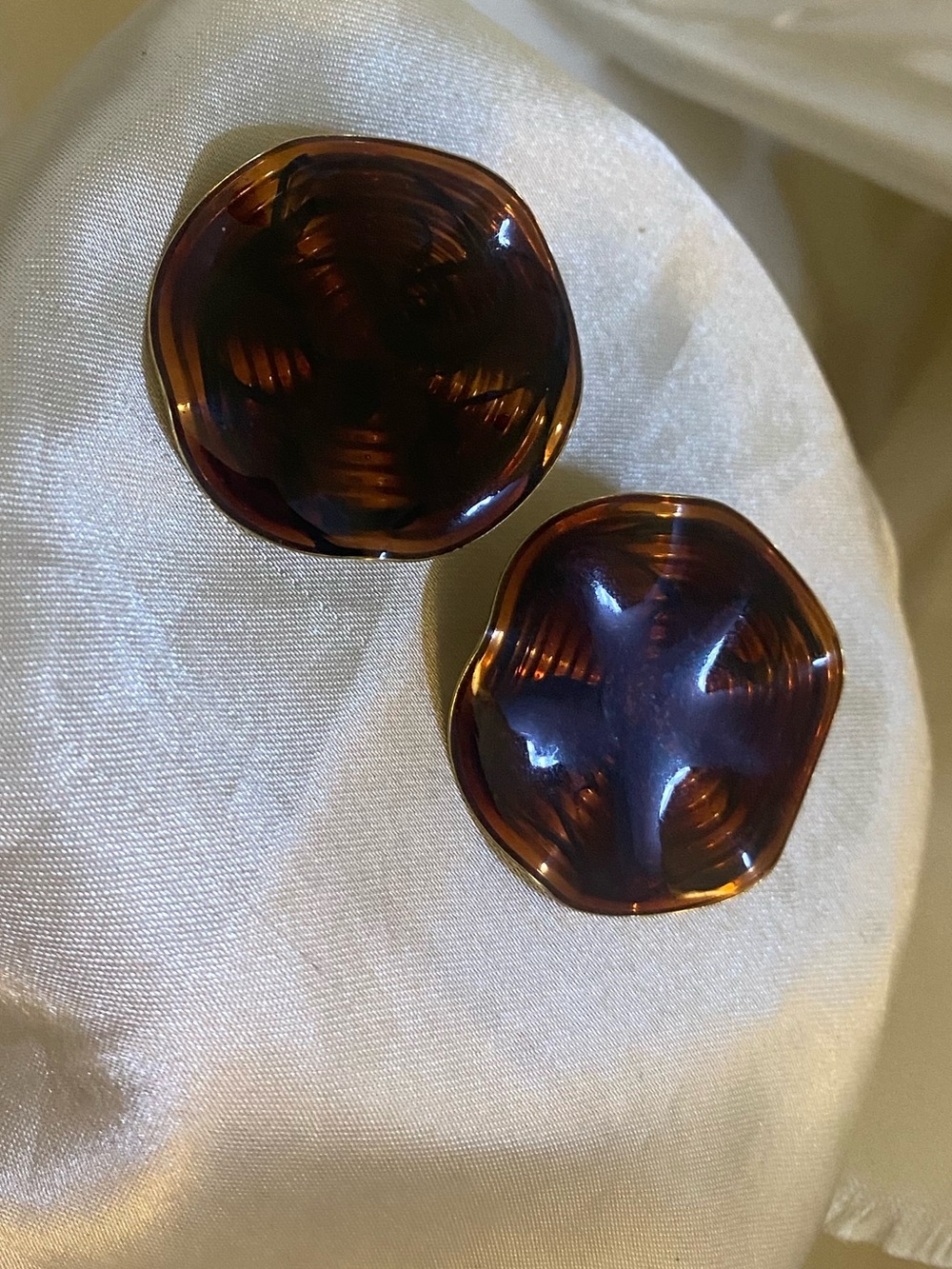 Vintage 80s Tortoiseshell Brown Acrylic Sculptural Pierced Earrings
